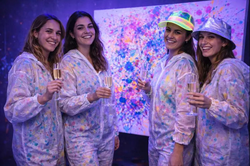 Neon Action Painting im Dunkeln beim JGA Workshop Let’s Glow Crazy in Hamburg von Brain2Canvas