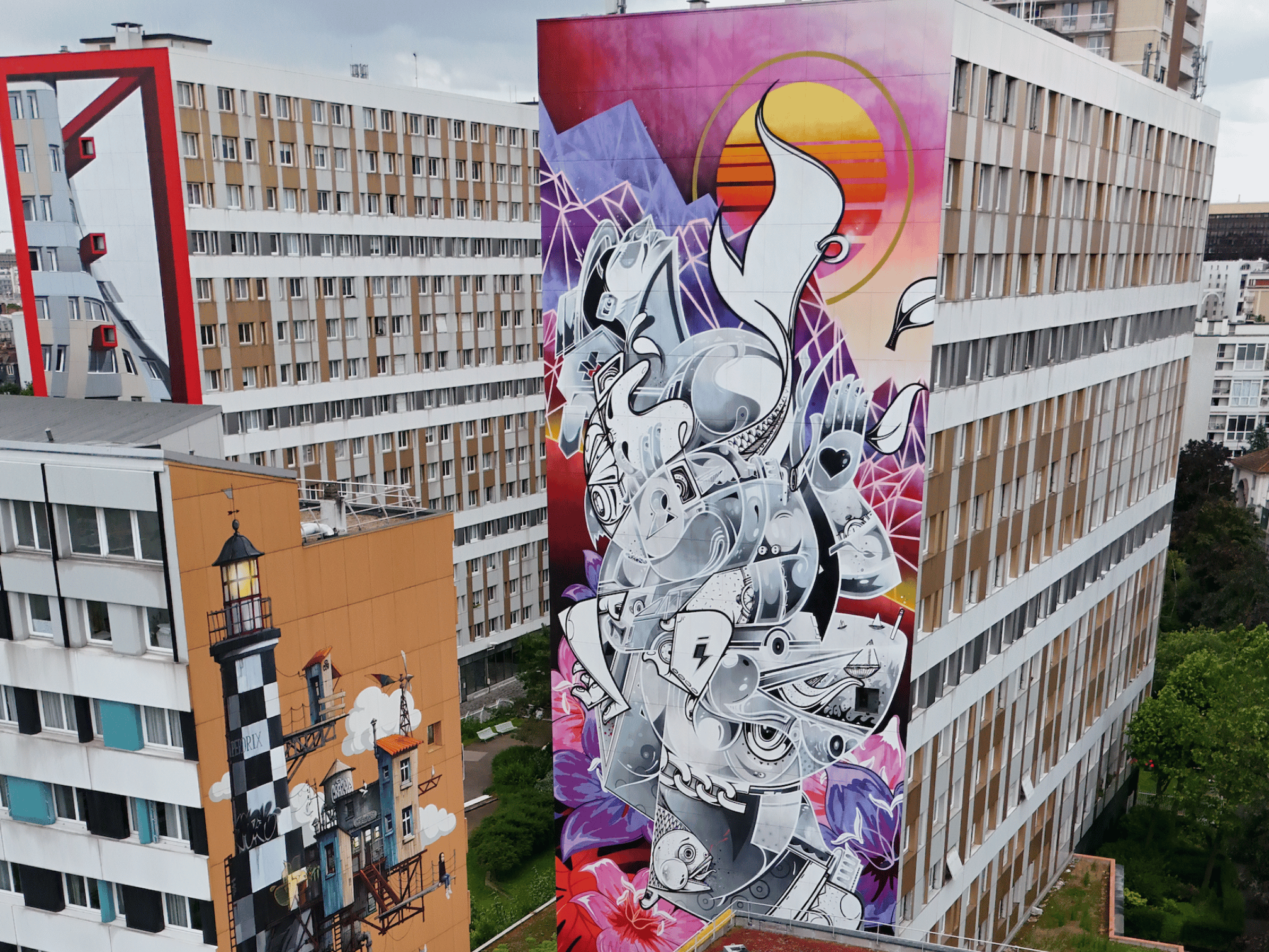 Colorful street art tour, mural in the 13th Arrondissement, Paris